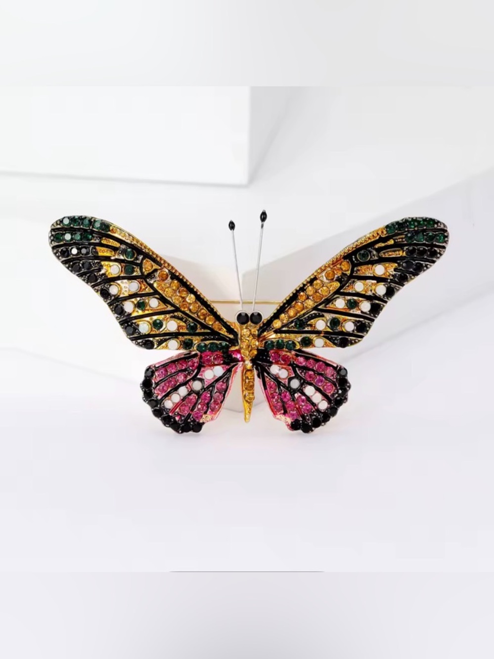 Butterfly Brooch Pin - Pink and Black Accent